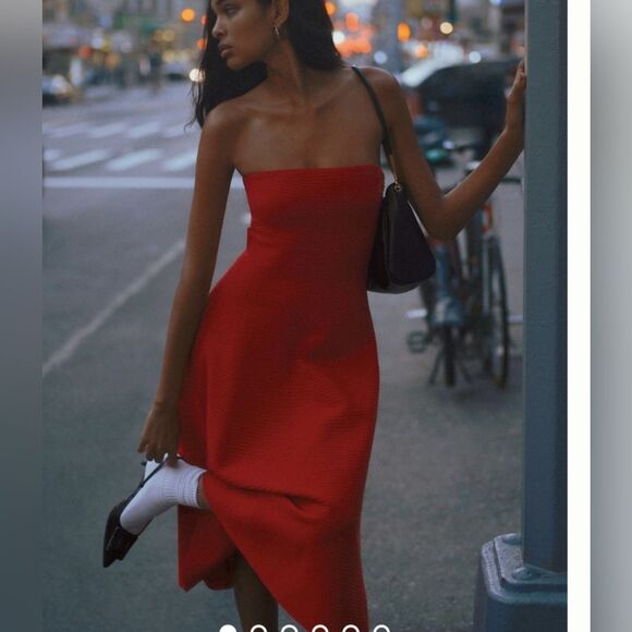 NWT Anthropologie red Strapless belted open back A-line Midi Sweater Dress sz L - Picture 5 of 16